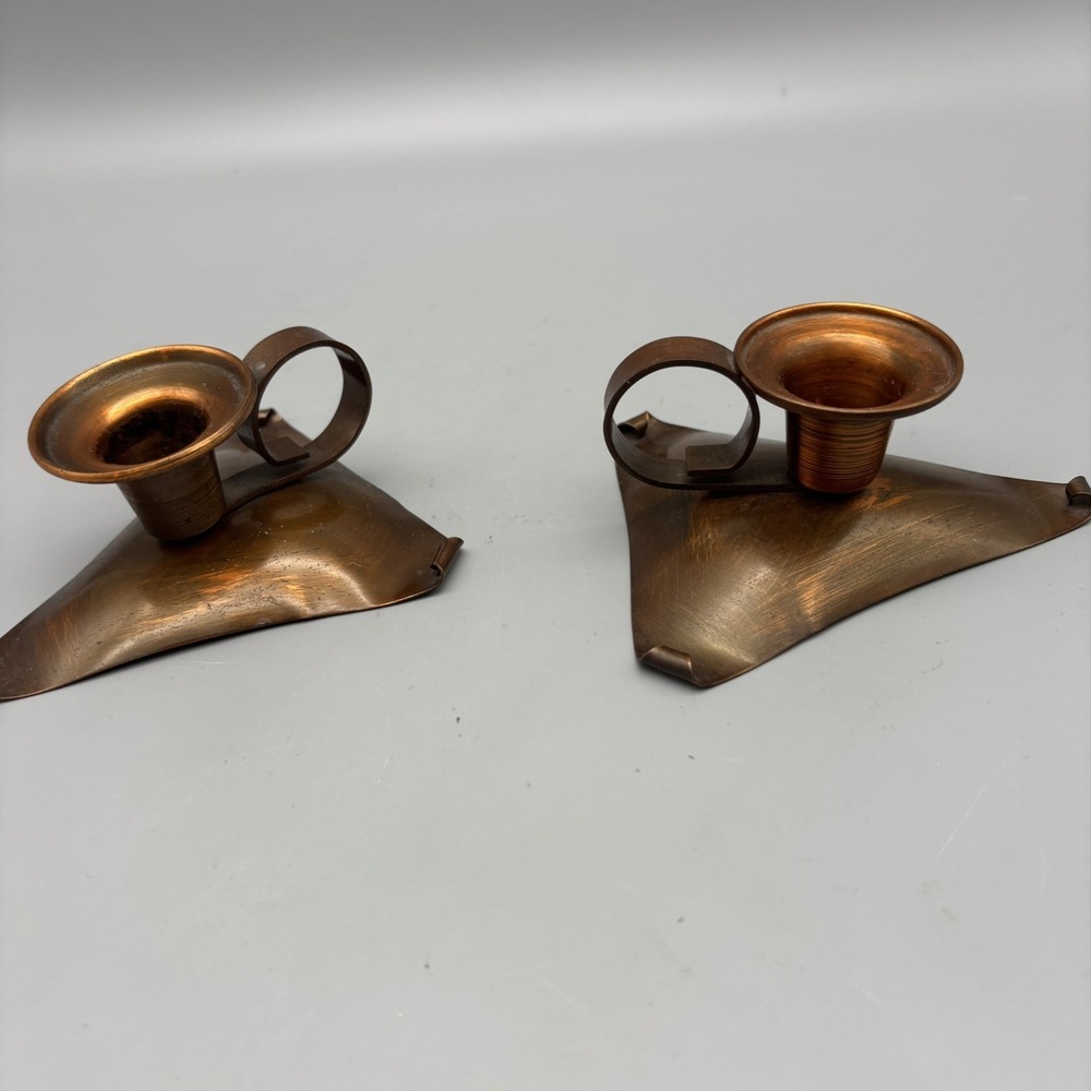Vintage Set of 2 Drumgold Arts and Crafts Copper Hand Wrought Candle Holders